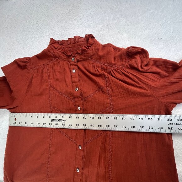 Sundance Womens Long Sleeve Button Up Louisa Peasant Blouse Top Ruffle Trim Red - Picture 5 of 8